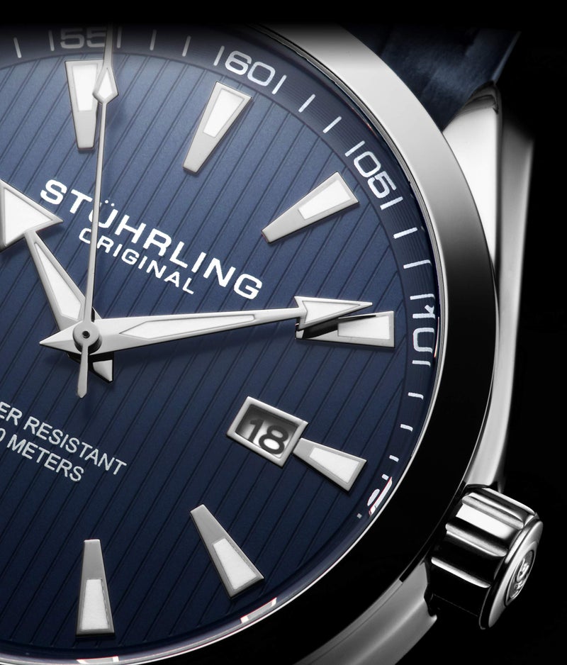 Stuhrling Original Blue Watch for Men Analog Watch Dial with Date - Stainless Steel Silver Bracelet, 3953 Mens Watch Collection - Image 3